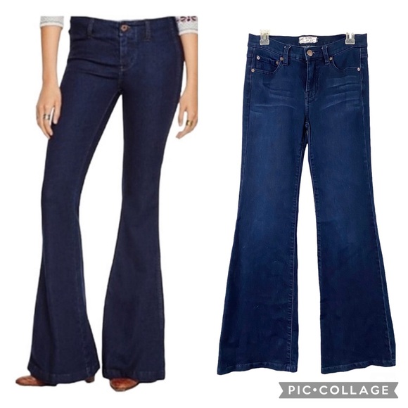 Free People Size 27” Dallas Flare Leg Mid-Rise Dark Wash Jeans - Picture 1 of 14